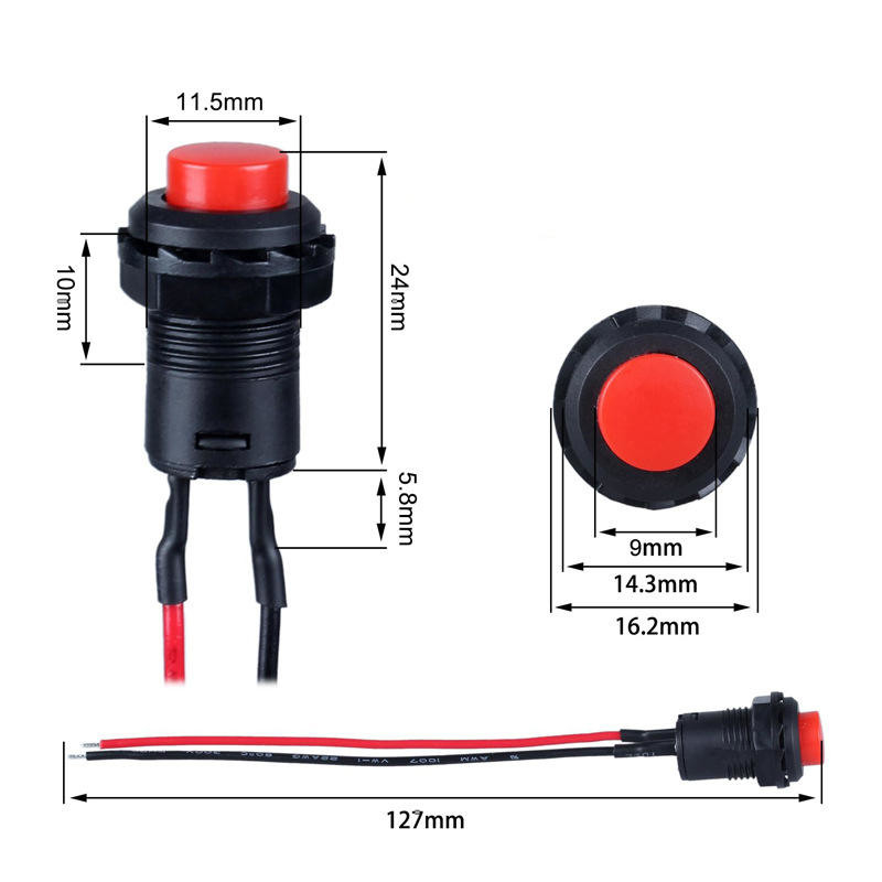 Wintai-Tech przyciskowy przełącznik klakson 12v przyciskowy przełącznik startowy 12mm chwilowy przyciskowy przełącznik z zespołem kablowym