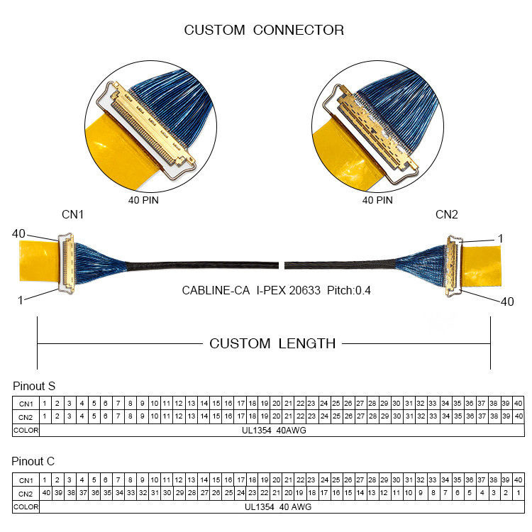 20 Gbps/Channel Kabel Koaxial Wysokiej Prędkości Transmisji Danych Do Thunderbolt 3 20633 40T 01 Lvds Display Connector