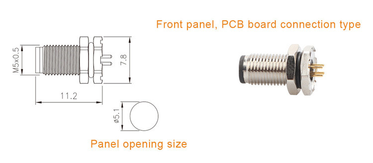 Fabryczny łącznik okrągły M5 Kod-A Wodoszczelna seria Panel Flange PCB Męski gniazdo wsparcie 3-core i 4-core