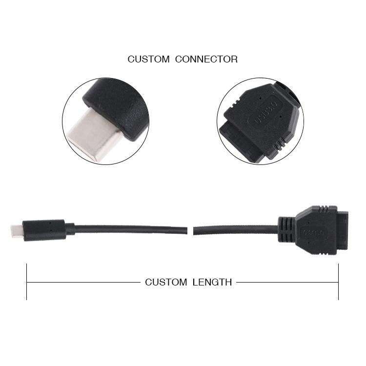 20P Kobieta USB 3.0 Typ-C do kablu adaptera IDC Wnętrzny rezystor Czarny drut PVC OEM ODM