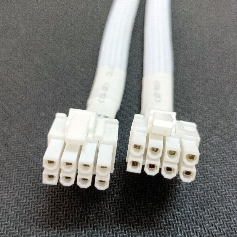 Biały, oplotowany kabel zasilania PCIe żeński na podwójny 8P(6+2)pin męski GPU VGA o długości 20cm z przewodem 16AWG/18AWG