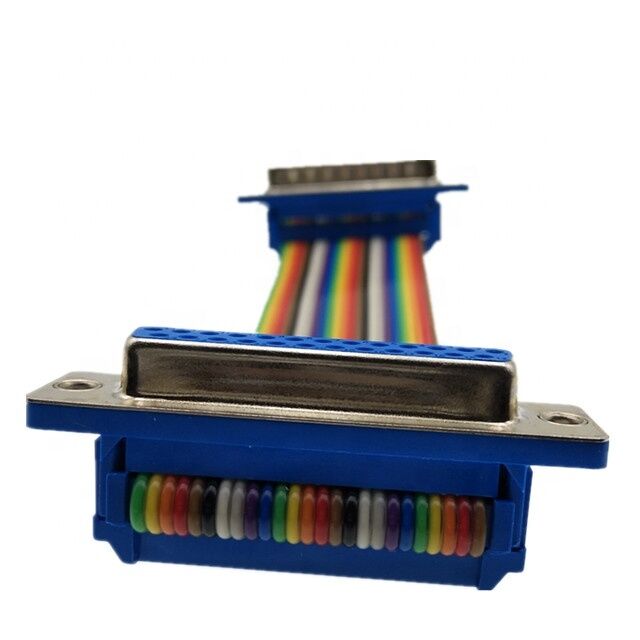 25 pinów złoty podłączacz D-Sub z długim kablem płaskim i podłączaczem IDC