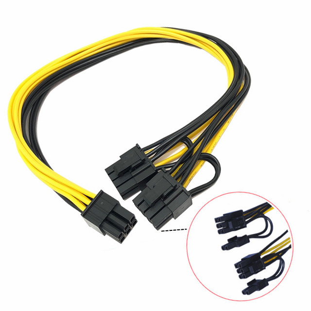Pcie 6pin męski na podwójny 8pin męski rozdzielacz kabla zasilającego Gpu 18awg 100MM 20CM