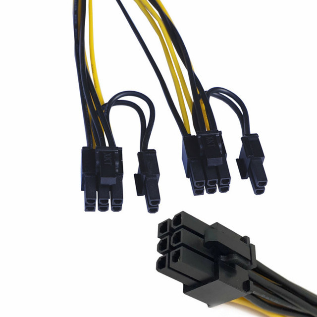 Pcie 6pin męski na podwójny 8pin męski rozdzielacz kabla zasilającego Gpu 18awg 100MM 20CM