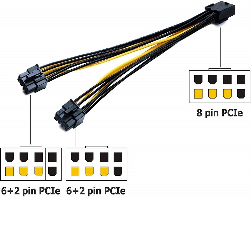 Pcie 8pin żeński na podwójny PciE 6 2pin męski rozdzielacz Vga kabel konwertera zasilania 18awg 20cm do karty graficznej Gpu